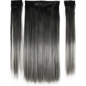 Eva Peruk 250 gr 70 cm Düz Fiber Yarımay Set Siyah Gri Ombreli