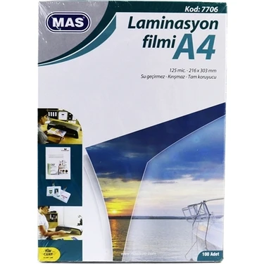 Mas Laminasyon Filmi A4 125Mic*303Mm Kod 7706