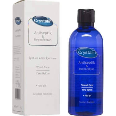 Crystalin Antiseptik Yara Bakım Solüsyonu 400 ml Alkol ve İyot İçermeyen Güçlü