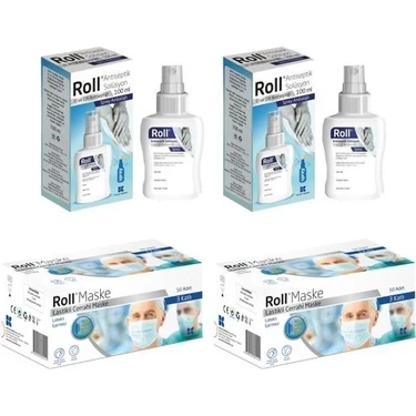 Roll Solüsyon Spreyi El ve Cilt Dezenfektanı 100 ml (2  Adet) + 50 Adet Roll Maske (2