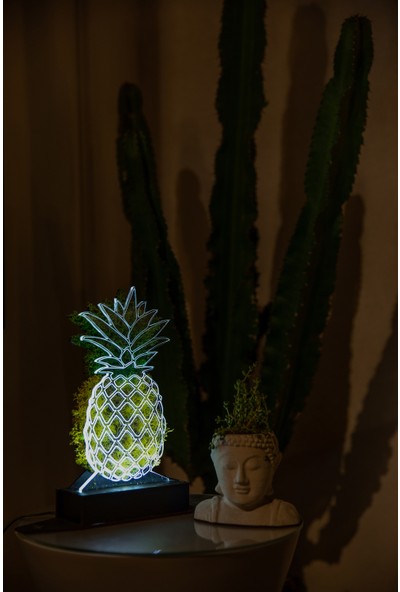 Benta Design 3D Ananas Şoklanmış Yosun 3 Boyutlu Dekoratif LED Masa