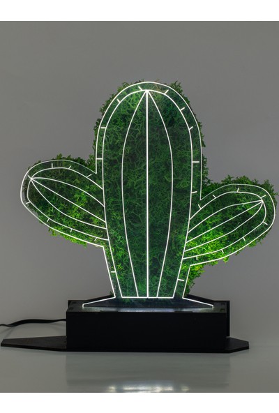 Benta Design 3D Kaktüs Pilosocereus Şoklanmış Yosun 3 Boyutlu Dekoratif LED Masa