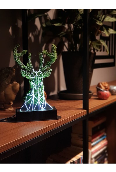 Benta Design 3D Geyik Şoklanmış Yosun 3 Boyutlu Dekoratif LED Masa