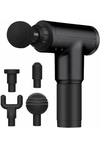 Realx 4 Başlıklı Masaj Tabancası Titreşimli Yoğurmalı 6 Fonksiyonlu Masaj Aleti Siyah