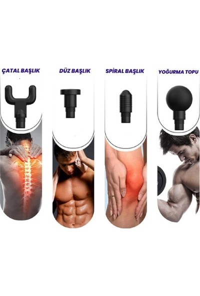 Realx 4 Başlıklı Masaj Tabancası Titreşimli Yoğurmalı 6 Fonksiyonlu Masaj Aleti