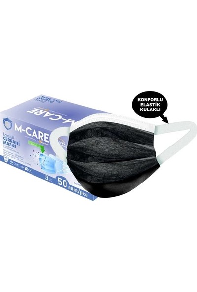 M-Care Elastik Bantlı Siyah Yeni Nesil Maske 50 Adet