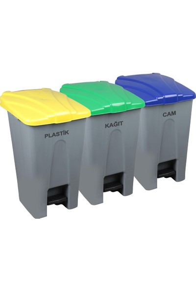 Safell Pedallı Kağıt Plastik Cam Ayrıştırma Kovası - Ayrıştırma Konteyneri - Tekerlekli