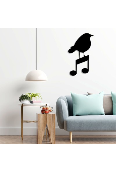 New Jargon Müzik Işareti ve Kuş Duvar Oda Ev Aksesuarı Ahşap Tablo 29 x 50 cm