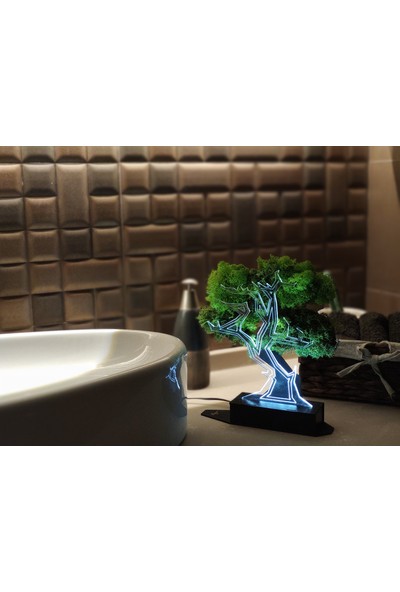 Benta Design 3D Şoklanmış Yosun Bonsai Ağacı 3 Boyutlu Dekoratif LED Masa