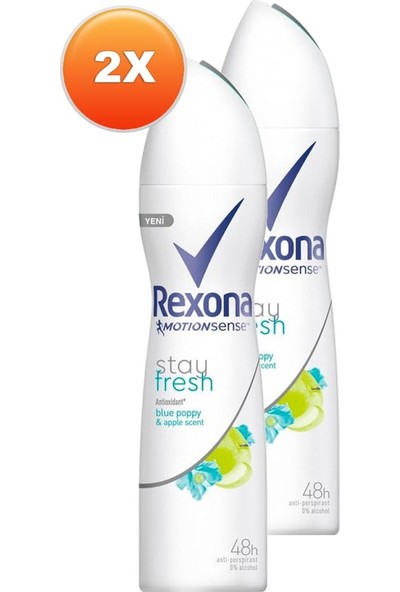 Rexona Stay Fresh Mavi Gelincik ve Elma Kadın Deodorant 150 ml 2'li Paket