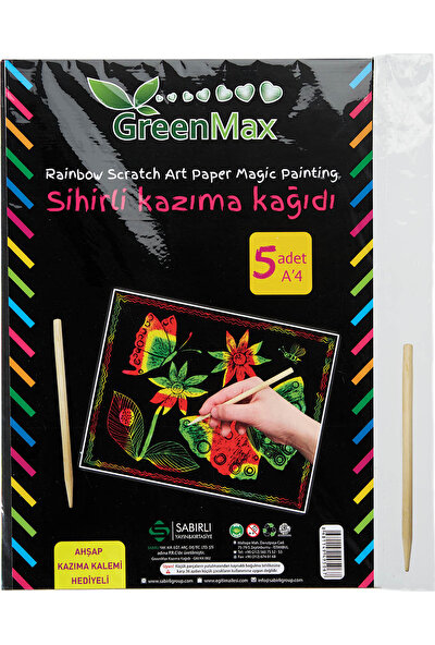 Green Max A’4 Rainbow Scratch Art Paper Magic Painting Kazıma Kağıdı 5'li
