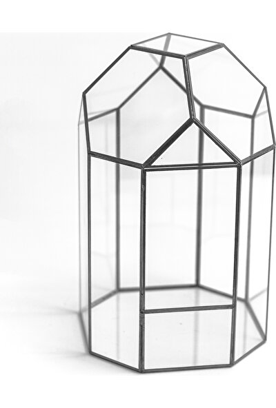 El Crea Designs Teraryum Geometrik Cam Fanus Siyah Antrasit El Yapımı