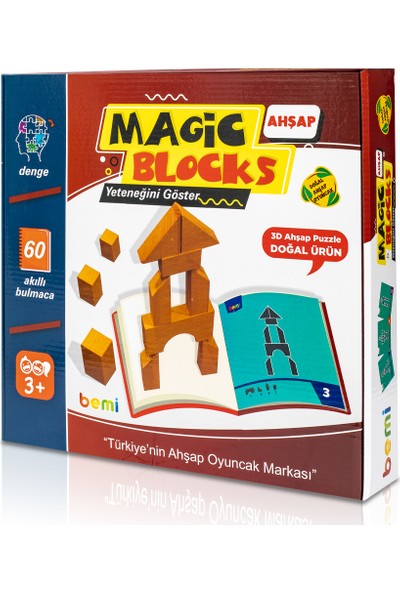 Bemi Lüks Sağlıklı Ahşap Magic Blocks - Beceri Eğitici Zeka Strateji Çocuk ve Aile Oyunu