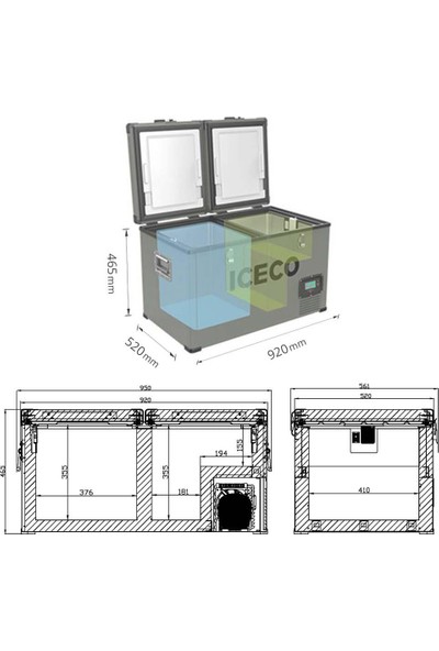 Iceco YCD90 12/24V 220V 90 lt Çift Bölmeli Outdoor Kompresörlü Oto Buzdolabı