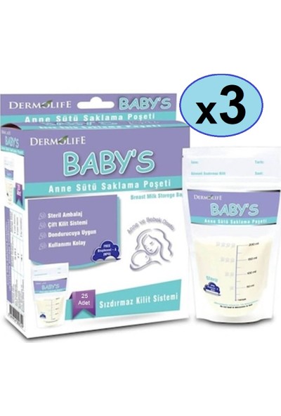 Dermolife Baby's Anne Sütü Saklama Poşeti 20 Adet - 3 Kutu