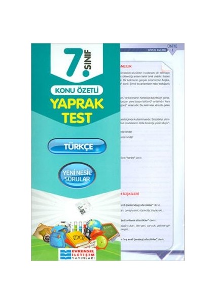 7.Sınıf Türkçe Konu Özetli Yaprak Test