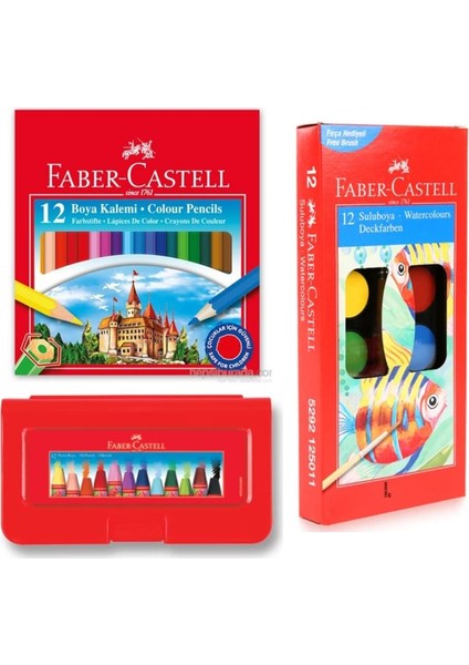 Faber Castell 3'lü Boya Seti (Kuru Boya, Sulu Boya, Pastel Boya)