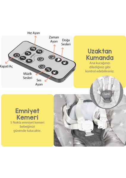 Nest Otomatik Sallanabilir Kumandalı Müzikli Anakucağı