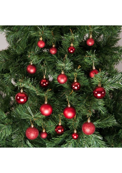 Yılbaşı Çam Ağacı Süsü Kırmızı Cici Top Seti 36'lı