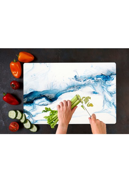 Mavi Deniz Cam Kesme Tahtası - Cam Kesme Tablası | 30 cm x 40 cm