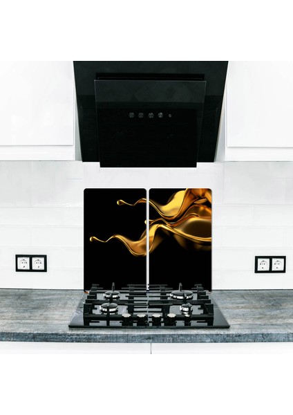 Ocak Arkası Koruyucu ve Kesim Tablası Gold (60CM x 52CM) 2 Parça, 4'lü Ocaklar
