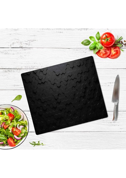 Dekoratif Cam Kesme Tahtası Siyah 6gen 30 x 40 cm | Cam Kesme Tablası