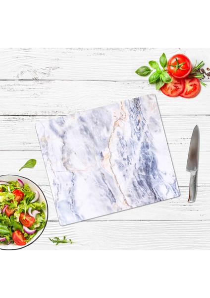Dekoratif Cam Kesme Tahtası Mavi Mermer 29 x 34 cm | Cam Kesme Tablası