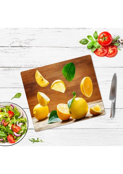 Dekoratif Cam Kesme Tahtası Limon 29 x 34 cm | Cam Kesme Tablası