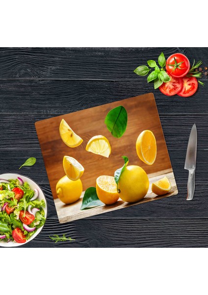 Dekoratif Cam Kesme Tahtası Limon 29 x 34 cm | Cam Kesme Tablası fiyatları