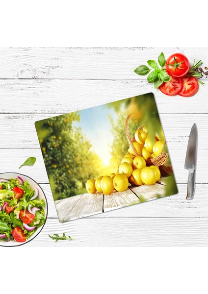 Dekoratif Cam Kesme Tahtası Limon Sepeti 30 x 40 cm | Cam Kesme Tablası fiyatları