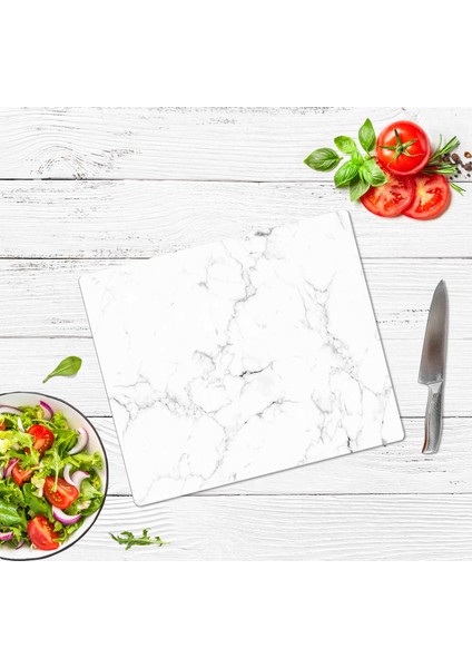 Dekoratif Cam Kesme Tahtası Siyah Beyaz Mermer 29 x 34 cm | Cam Kesme Tablası fiyatları