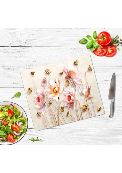 Dekoratif Cam Kesme Tahtası Ballı Çiçek 29 x 34 cm | Cam Kesme Tablası fiyatları