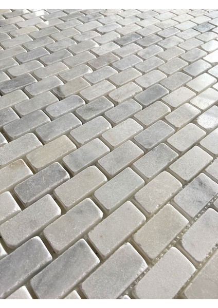 mosaic Eskitme Doğal Taş Dekorasyon Tuğla Desen Beyaz-Gri Mermer Duvar Kaplama Fileli Mozaik 2,3x4,8 cm modelleri