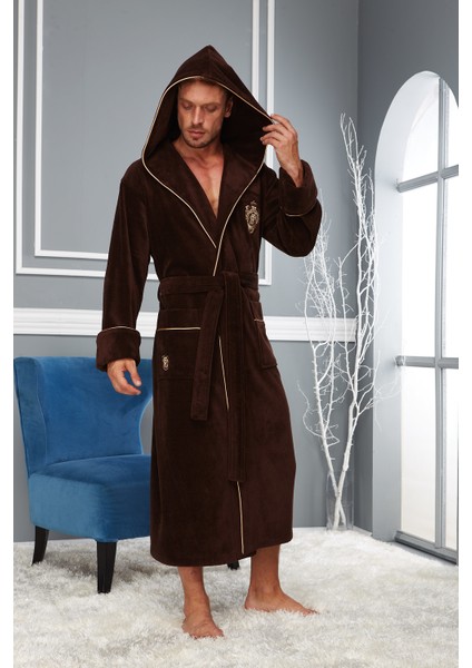 Aslan Nakışlı Bambu Cotton Erkek Bornozu L/ XL