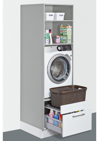 Kahverengi, Hasır Desenli Plastik Çamaşır Selesi - 25x35x53cm