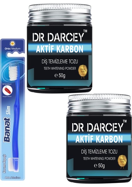 Aktif Karbon Diş Temizleme Tozu 50 gr 2 Adet + Banat Diş Fırçası