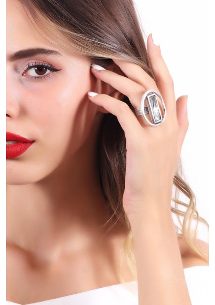 Kadın Antik Gümüş Kaplama Swarovski Taşlı Saturn Yüzük modelleri