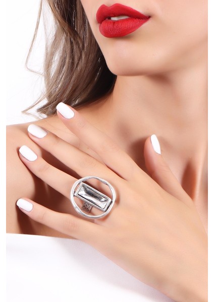 Kadın Antik Gümüş Kaplama Swarovski Taşlı Saturn Yüzük fırsatları