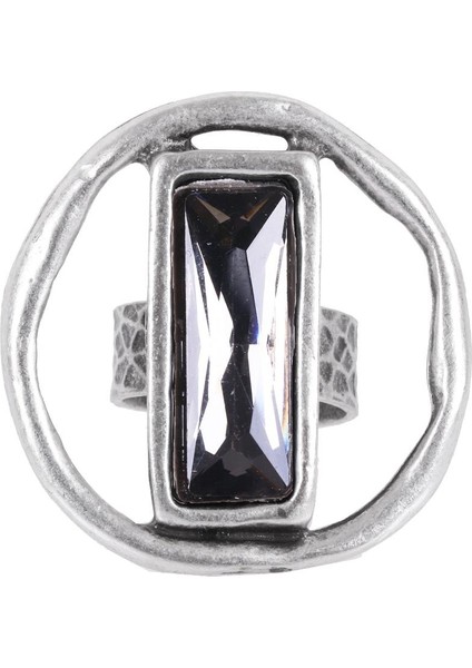 Kadın Antik Gümüş Kaplama Swarovski Taşlı Saturn Yüzük
