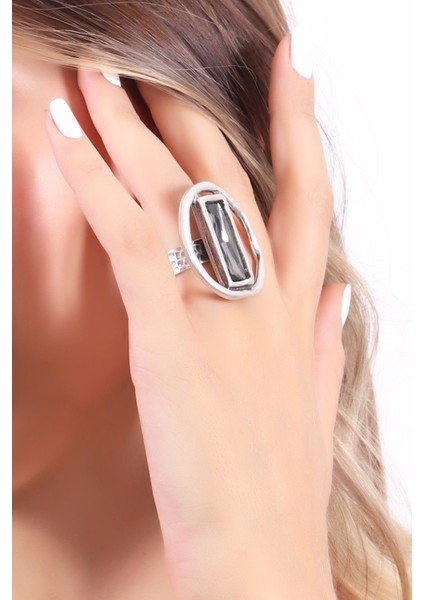 Kadın Antik Gümüş Kaplama Swarovski Taşlı Saturn Yüzük modelleri