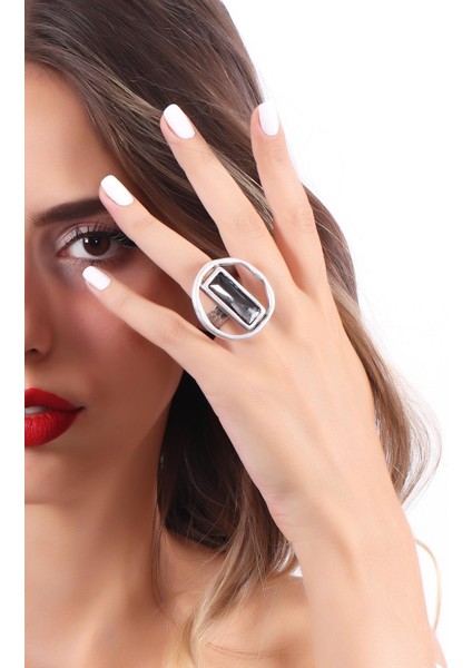 Kadın Antik Gümüş Kaplama Swarovski Taşlı Saturn Yüzük fırsatları