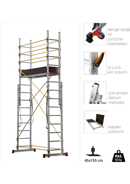 2x8 Basamaklı Çok Amaçlı İskele Merdiven (PL003)