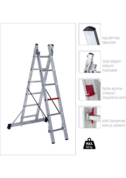 2x6 Basamaklı İki Parçalı Çok Amaçlı Merdiven (TSA4)