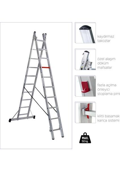 2x10 Basamaklı İki Parçalı Çok Amaçlı Merdiven (TSA6)