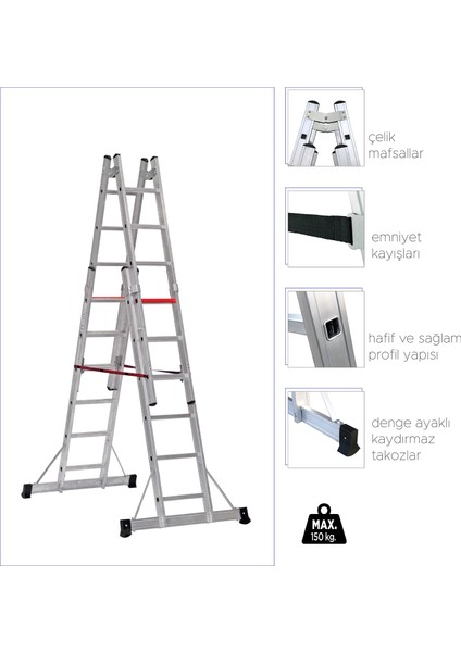 2x6 Basamaklı A Tipi Çift Taraflı Merdiven (TA002)