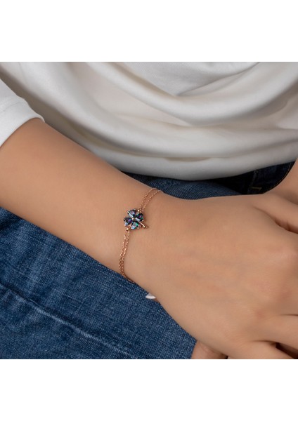 Mistik Topaz Taşlı Yonca Gümüş Bileklik