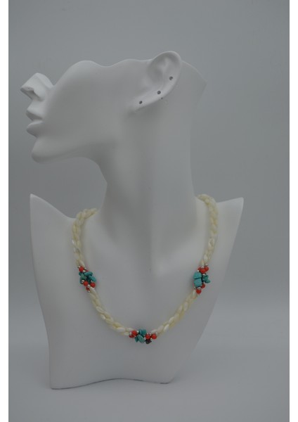 Sedef Mercan ve Turkuaz Doğal Taş El Yapımı Kadın Kolye