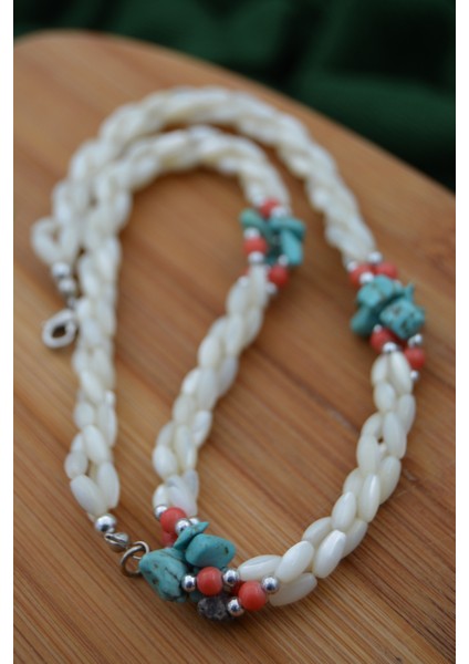 Sedef Mercan ve Turkuaz Doğal Taş El Yapımı Kadın Kolye fiyatları