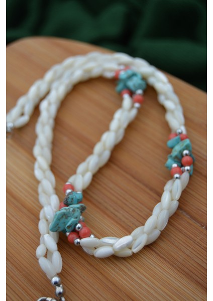 Sedef Mercan ve Turkuaz Doğal Taş El Yapımı Kadın Kolye fırsatları