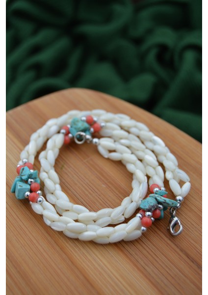 Sedef Mercan ve Turkuaz Doğal Taş El Yapımı Kadın Kolye indirimleri